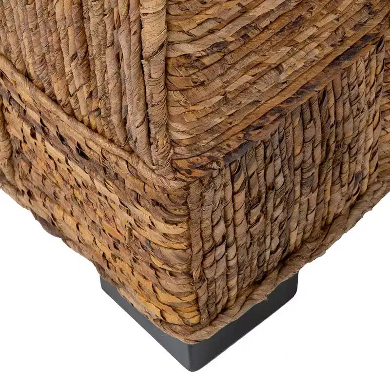 Abaca Double Bench with Storage, Handwoven, Flip-Top Lid, Coastal Design, Brown