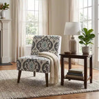 Fauteuil d'appoint moderne sans accoudoirs bleu, chaise crapaud rembourrée, cadre en contreplaqué et bois dur