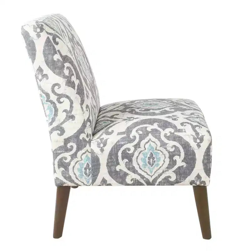 Modern Armless Accent Chair Blue, Upholstered Slipper Chair, Plywood and Hardwood Frame
