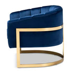 Fauteuil de salon en velours bleu - Capitonnage vertical, structure dorée, aucun assemblage requis