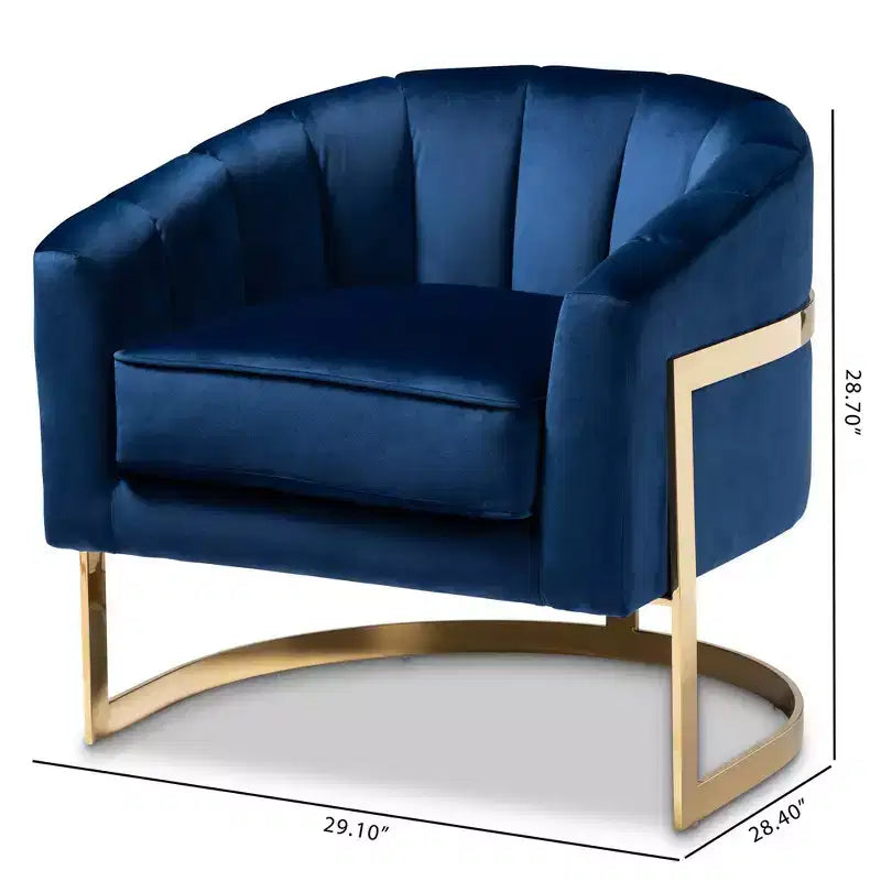 Velvet Lounge Chair Blue - Channel Tufted, Gold-Finished Frame, No Assembly