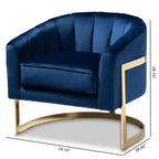 Fauteuil de salon en velours bleu - Capitonnage vertical, structure dorée, aucun assemblage requis