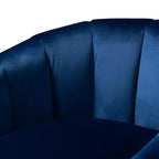 Fauteuil de salon en velours bleu - Capitonnage vertical, structure dorée, aucun assemblage requis