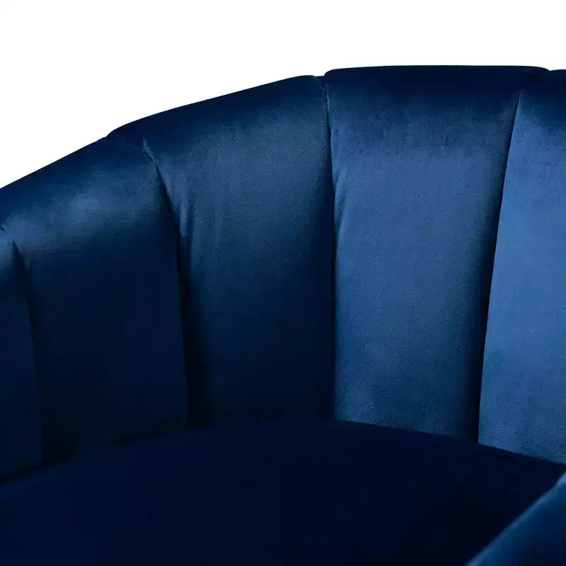 Velvet Lounge Chair Blue - Channel Tufted, Gold-Finished Frame, No Assembly