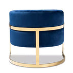 Fauteuil de salon en velours bleu - Capitonnage vertical, structure dorée, aucun assemblage requis