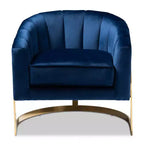 Fauteuil de salon en velours bleu - Capitonnage vertical, structure dorée, aucun assemblage requis