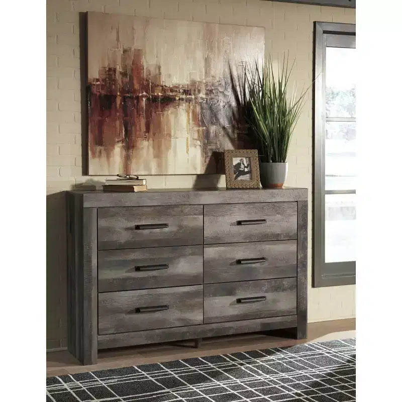 6-Drawer Dresser Gray - Rustic Oak Laminated Wood Composite