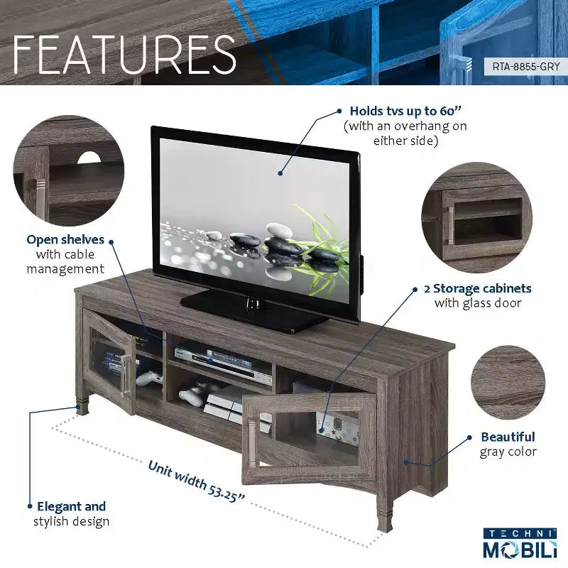 TV Stand for TVs up to 65", Gray