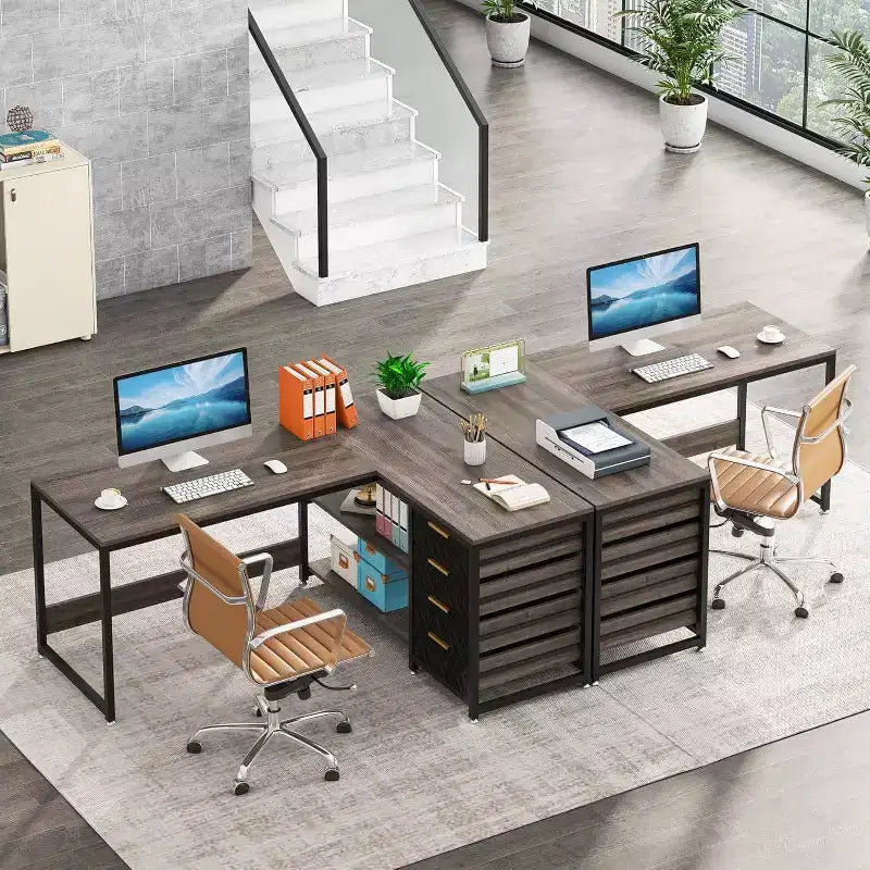 59" Reversible L-Shaped Corner Desk with Storage Drawers, Gray