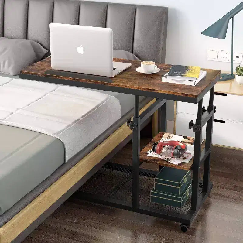 Mobile C-Type Adjustable Desk, Rustic Brown