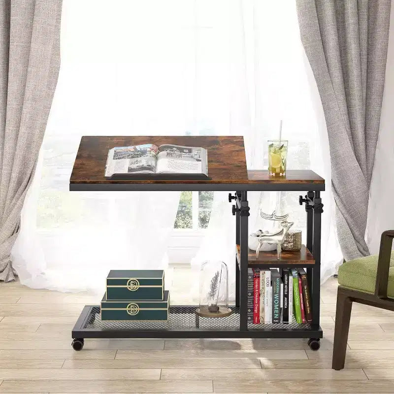 Mobile C-Type Adjustable Desk, Rustic Brown