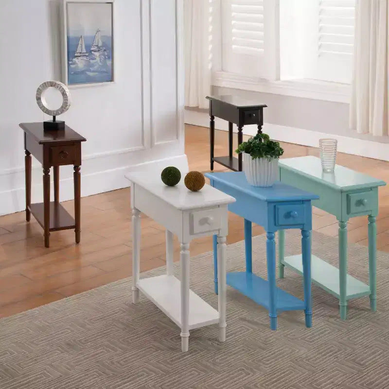 End Table Black - Narrow Side Table with Drawer, Rubberwood, CARB Certified
