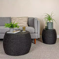 Round Rope Barrel Side Table, Black