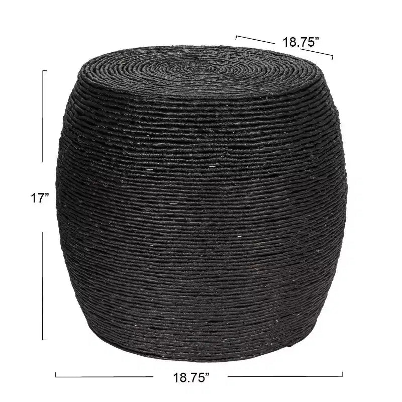 Round Rope Barrel Side Table, Black