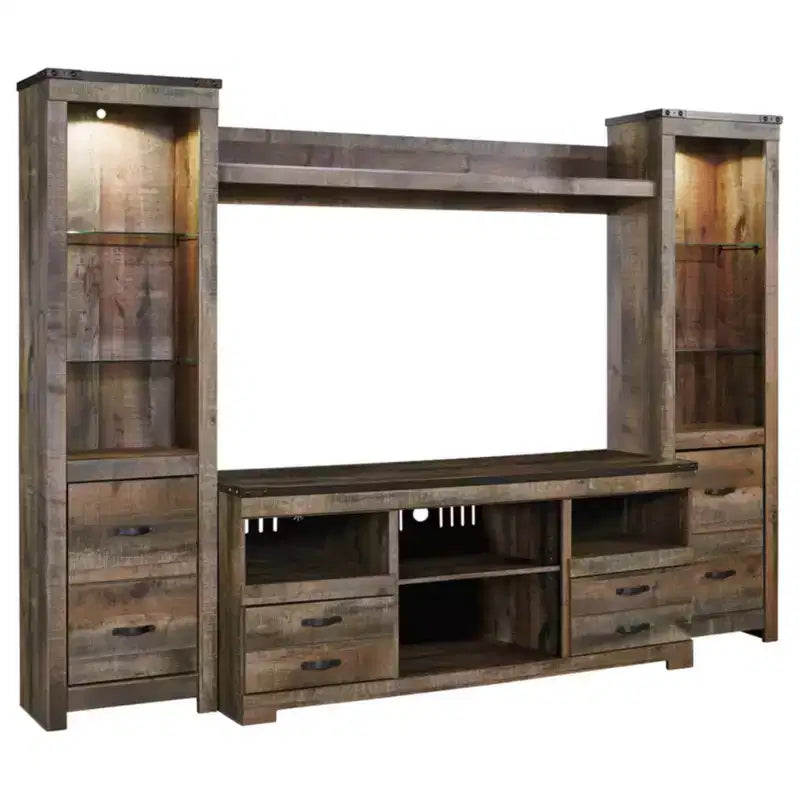 Rugged Industrial Bookcase with Metal Banding and Nailhead Accents