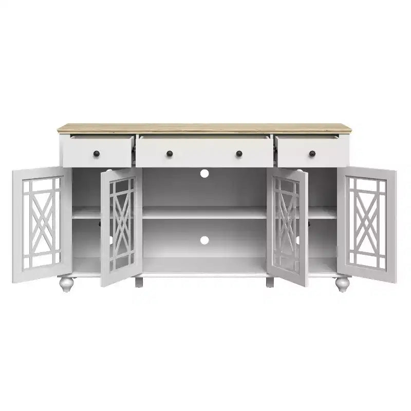 63" Vintage Style Buffet Sideboard Cabinet with Drawers and Glass Doors, White