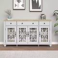 63" Vintage Style Buffet Sideboard Cabinet with Drawers and Glass Doors, White