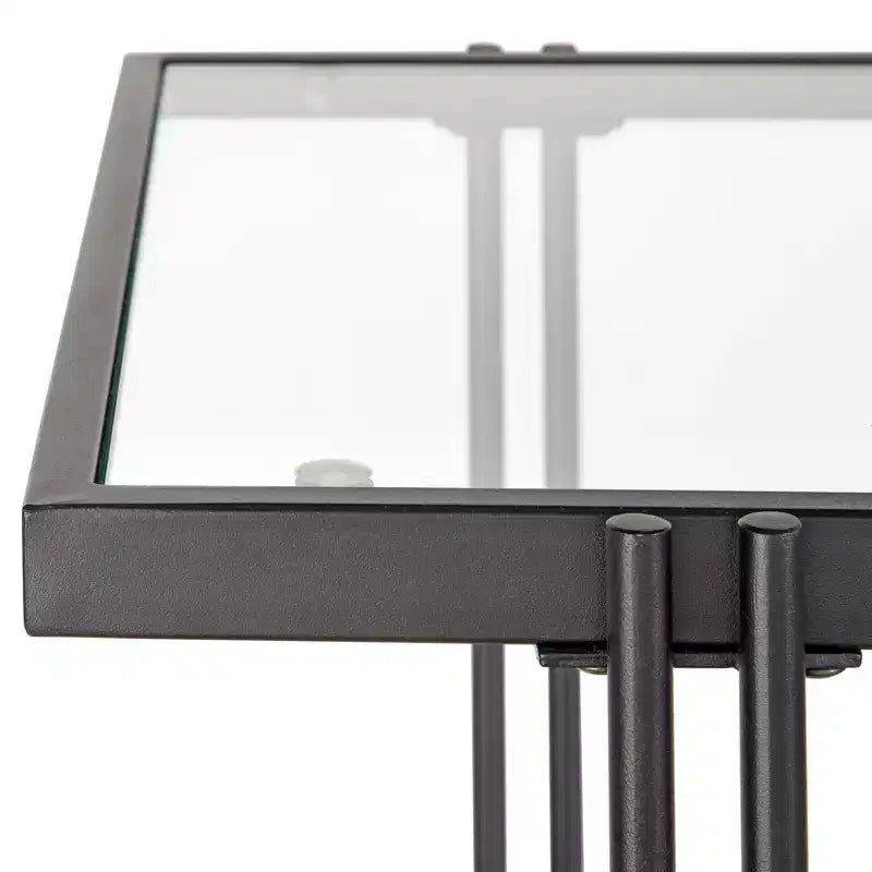 Metal and Glass Coffee Table, Black, 2-Tier, Tempered Glass Shelf, Powder-Coated