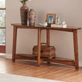 Mid Century Modern Console Table, Chestnut, 60" with Floating Shelf