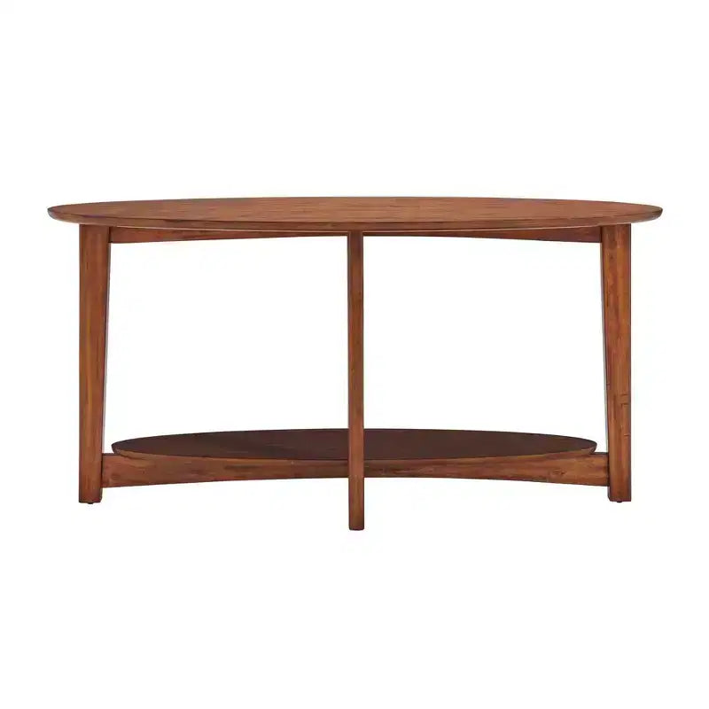 Mid Century Modern Console Table, Chestnut, 60" with Floating Shelf
