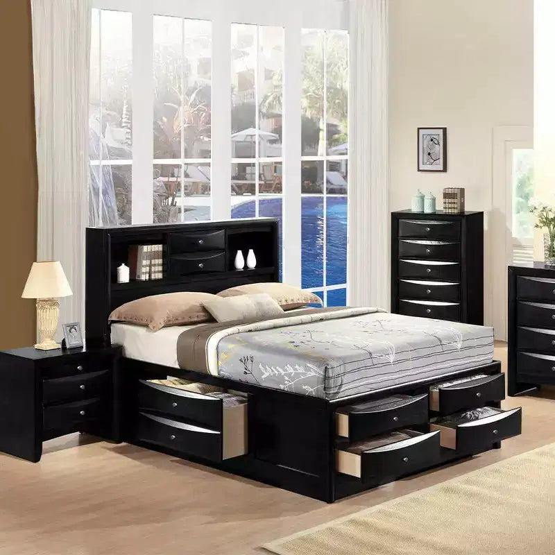 86" Full Platform Bed with Storage Drawers, Black Finish