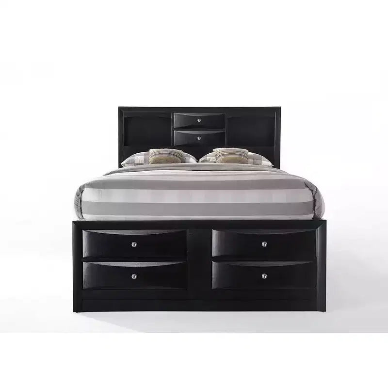 86" Full Platform Bed with Storage Drawers, Black Finish