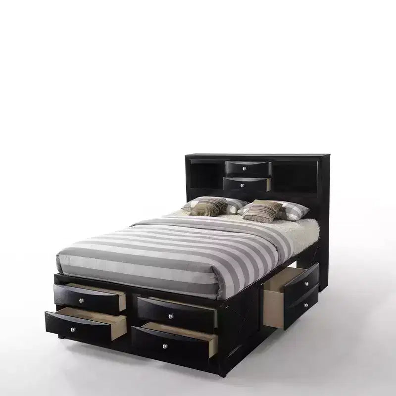 86" Full Platform Bed with Storage Drawers, Black Finish