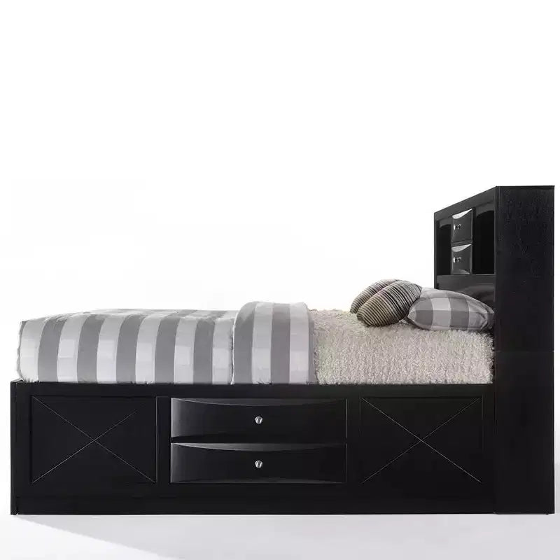 86" Full Platform Bed with Storage Drawers, Black Finish