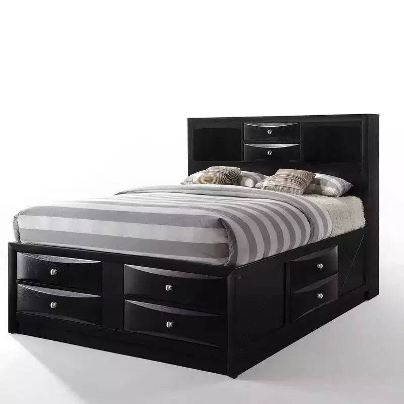 86" Full Platform Bed with Storage Drawers, Black Finish