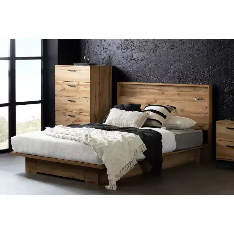 Queen Headboard with Storage Shelf - Modern Particle Board