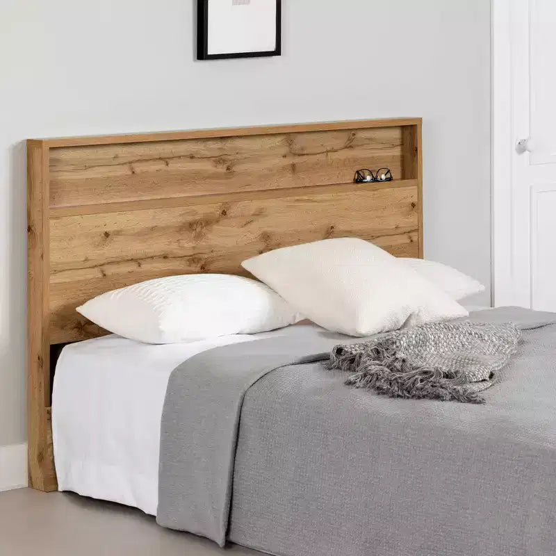 Queen Headboard with Storage Shelf - Modern Particle Board