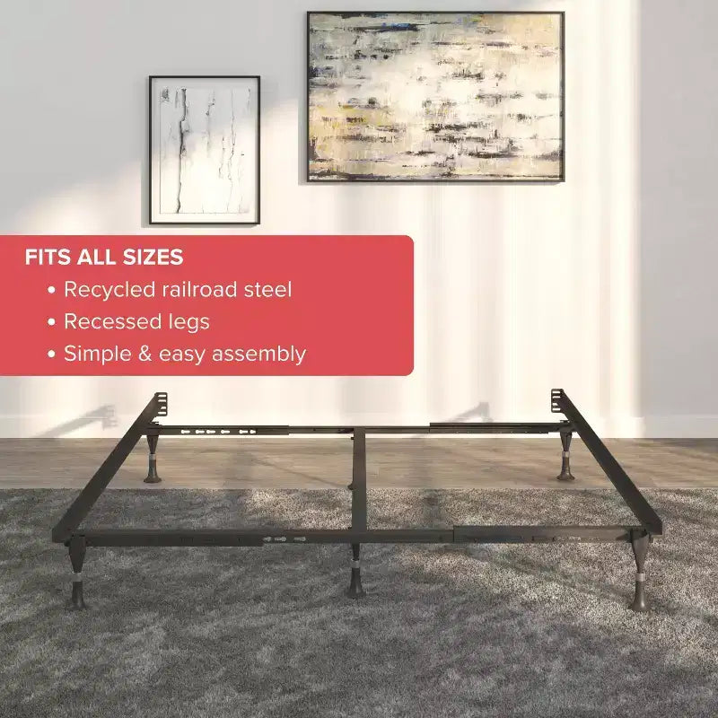 Metal Bed Frame with Universal Sizing, Black