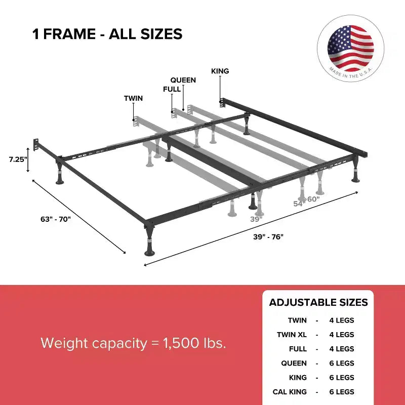 Metal Bed Frame with Universal Sizing, Black