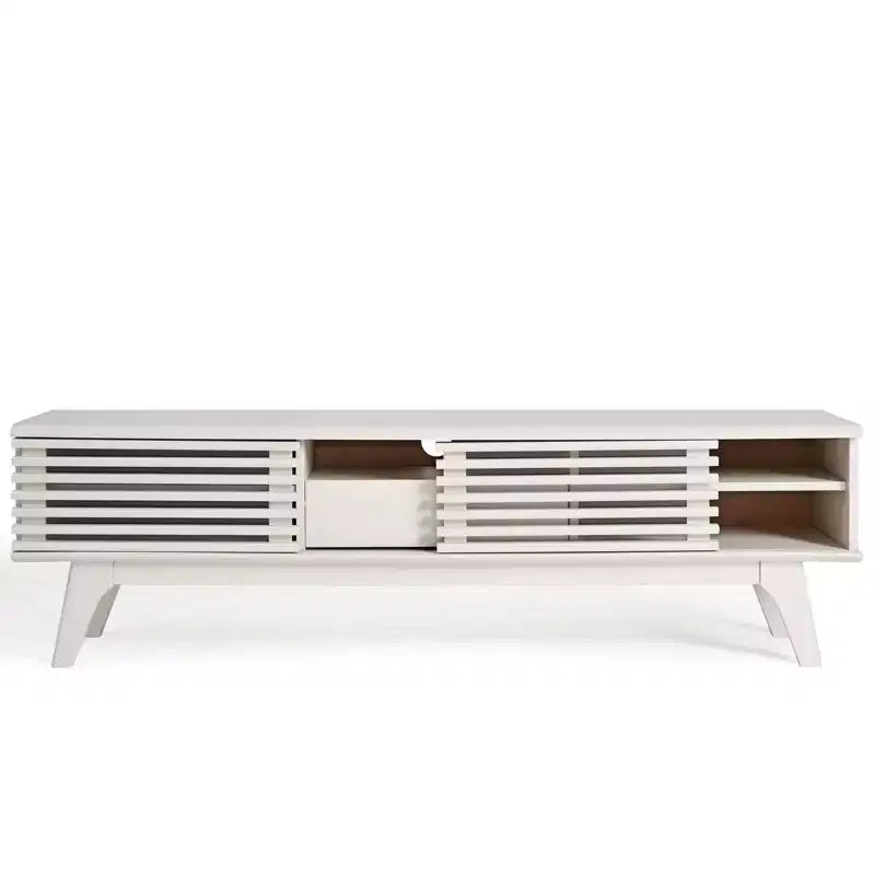 Mid-Century TV Stand for TVs up to 59", Walnut Grain, Sliding Doors