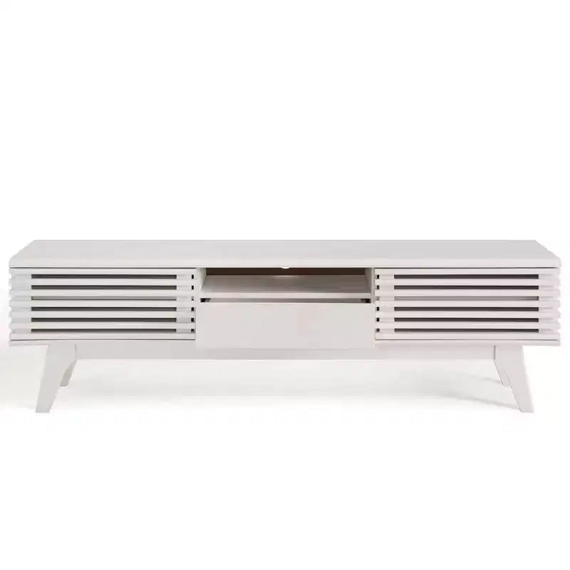 Mid-Century TV Stand for TVs up to 59", Walnut Grain, Sliding Doors