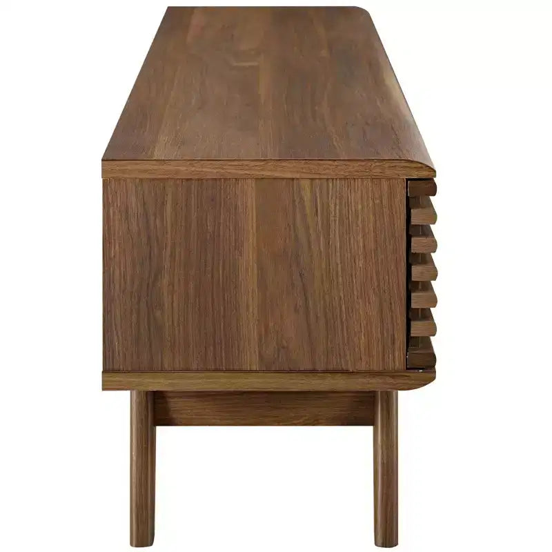 Mid-Century TV Stand for TVs up to 59", Walnut Grain, Sliding Doors