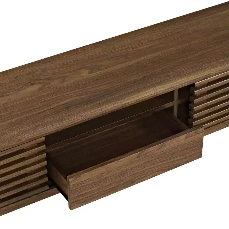 Mid-Century TV Stand for TVs up to 59", Walnut Grain, Sliding Doors