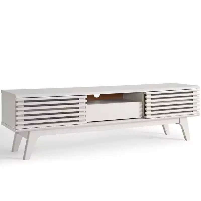 Mid-Century TV Stand for TVs up to 59", Walnut Grain, Sliding Doors