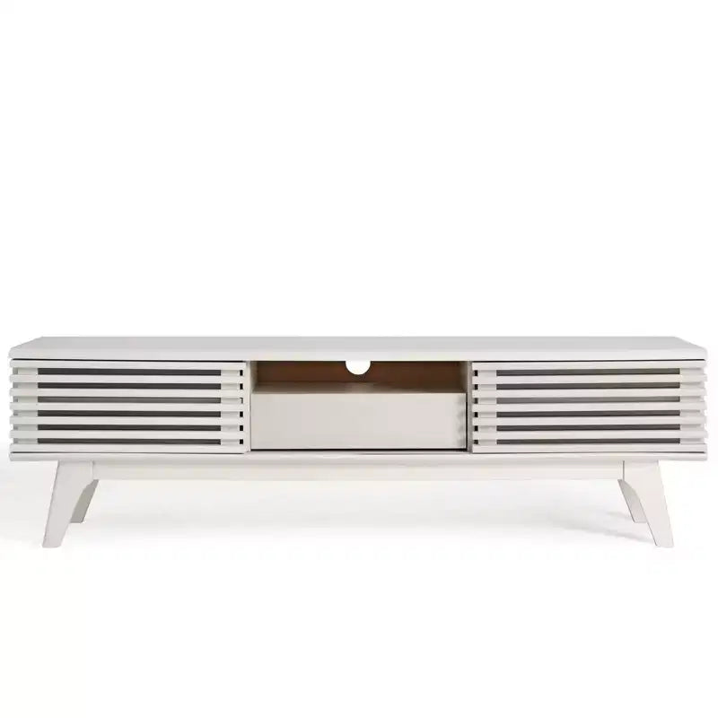 Mid-Century TV Stand for TVs up to 59", Walnut Grain, Sliding Doors