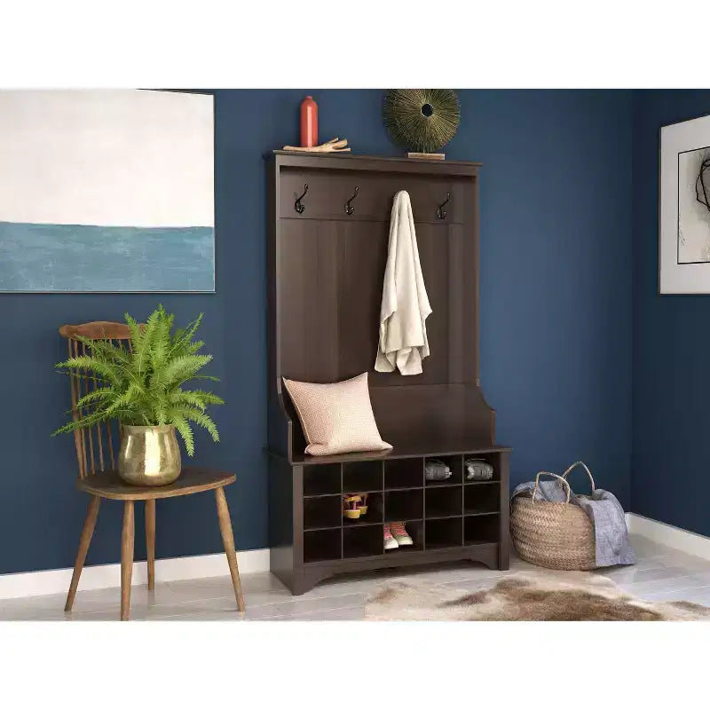 Hall Tree with Shoe Storage, Drifted Gray