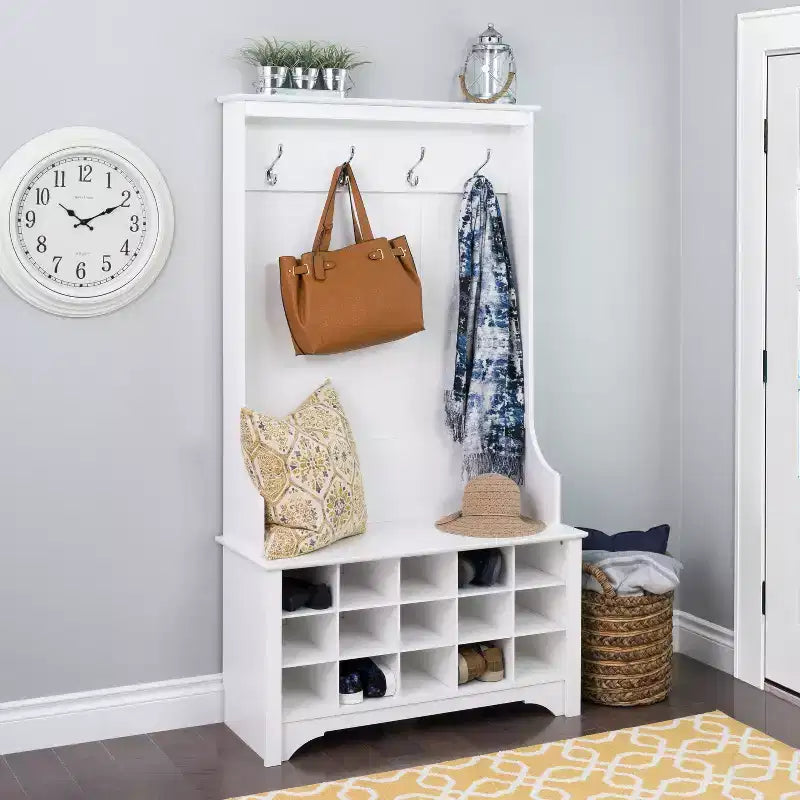 Hall Tree with Shoe Storage, Drifted Gray