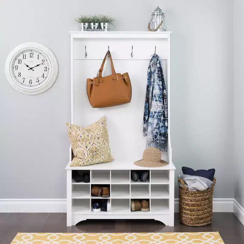 Hall Tree with Shoe Storage, Drifted Gray