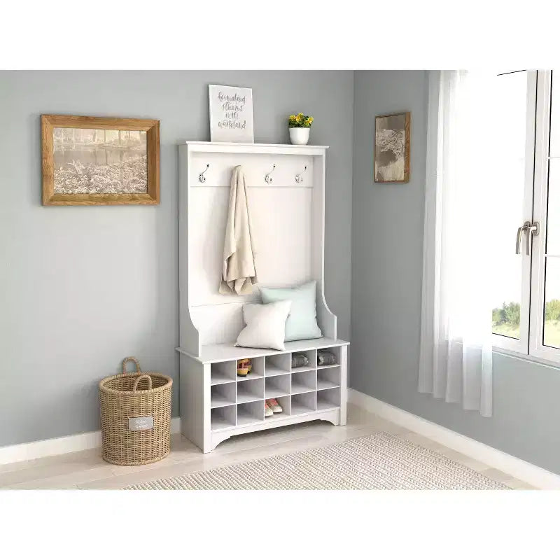 Hall Tree with Shoe Storage, Drifted Gray