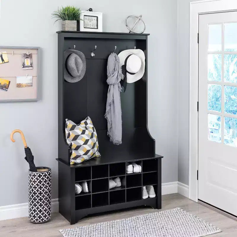Hall Tree with Shoe Storage, Drifted Gray