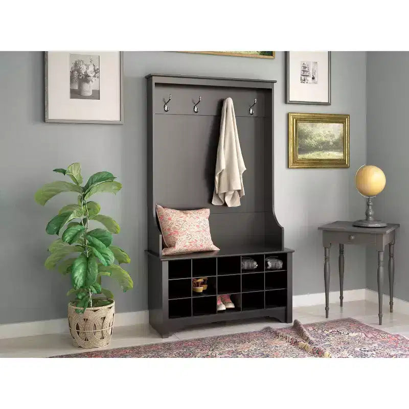 Hall Tree with Shoe Storage, Drifted Gray