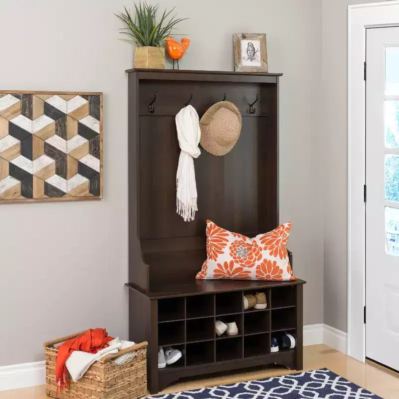 Hall Tree with Shoe Storage, Drifted Gray