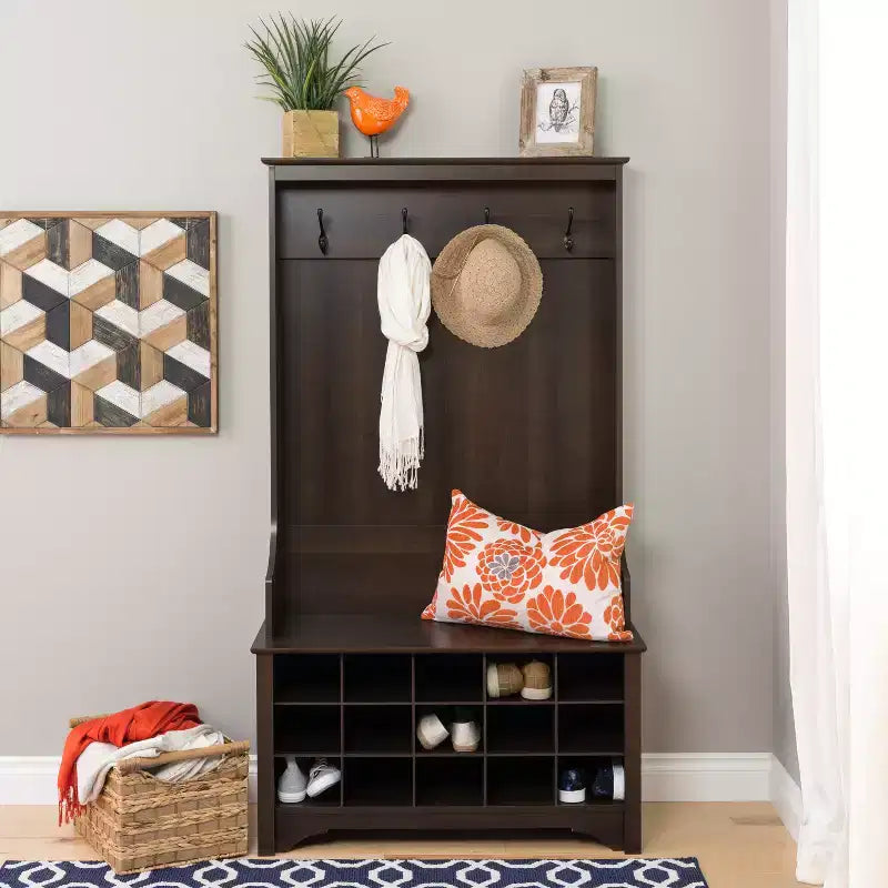 Hall Tree with Shoe Storage, Drifted Gray