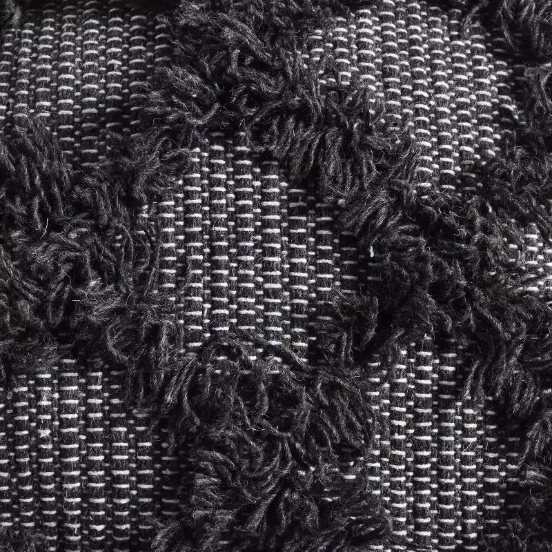 Handcrafted Boho Wool Cube Pouf with Fringe Accents