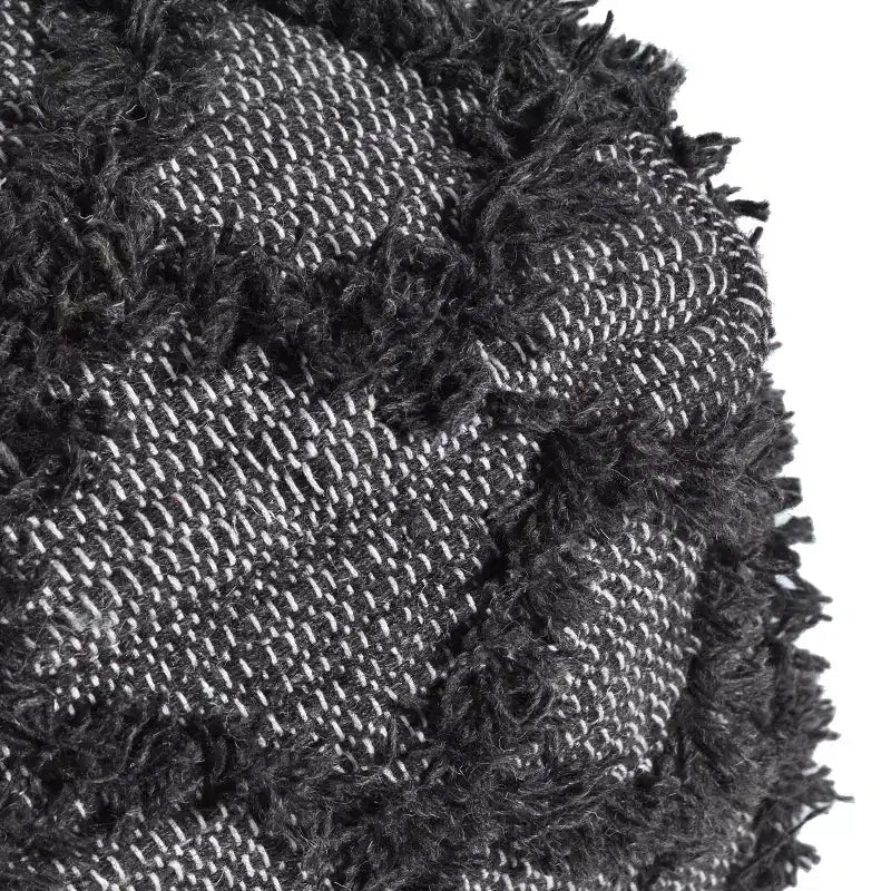 Handcrafted Boho Wool Cube Pouf with Fringe Accents
