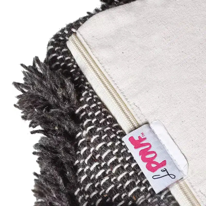 Handcrafted Boho Wool Cube Pouf with Fringe Accents
